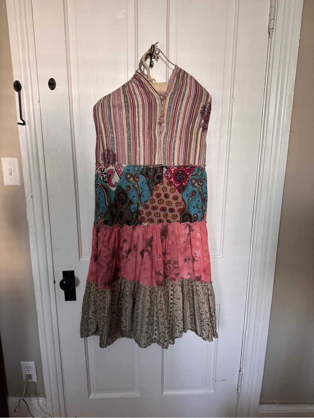 Daytrip Multi-Color Boho Maxi Dress with Pink Tier
